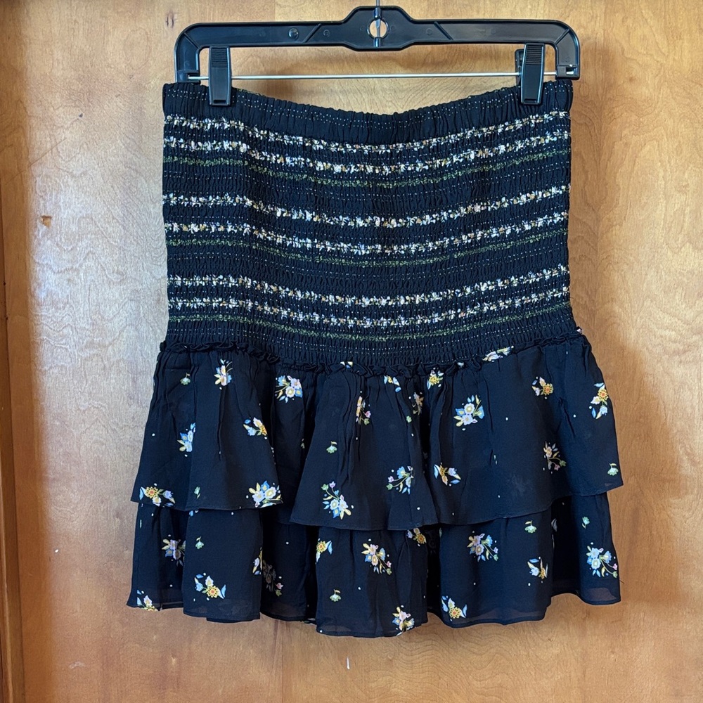 Dolan Black Floral Tiered Mini Skirt